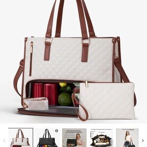 Chic White and Brown Quilted Tote Bag